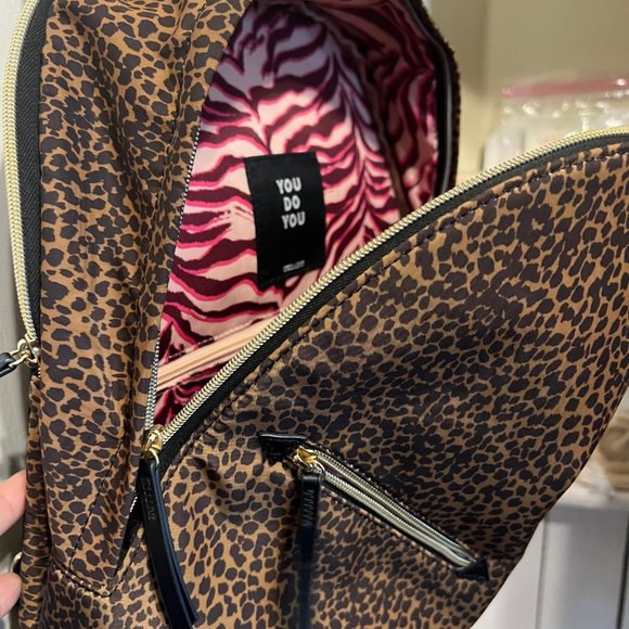 Stella & Dot You Do You- back pack, animal print, black & Tan, Pink  inside main image 14